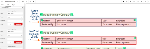 User Profile Highlight Zone detail.  Arrow 9 shows Large Zone Highlight width, arrow 10 shows No ZOne highlight width